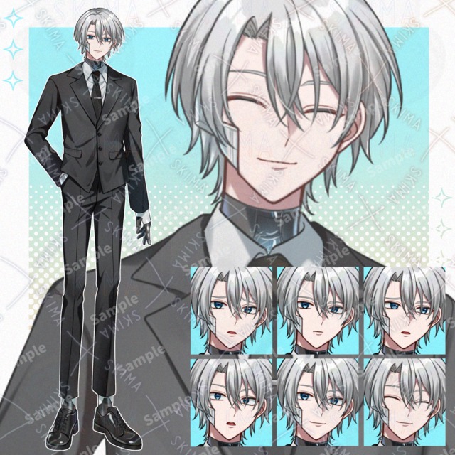 【表情6種】アンドロイドっぽいスーツ男性