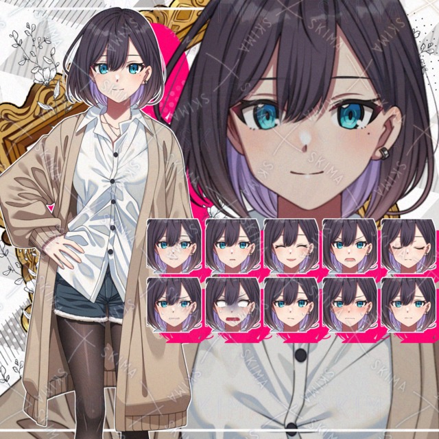 【表情10種】ちょっとクールな雰囲気の黒タイツ女子