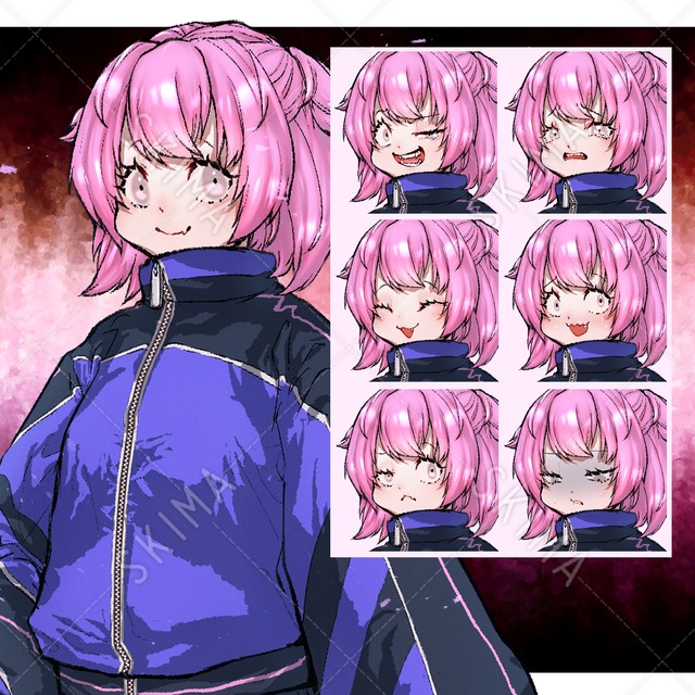 【表情７種】オーバーサイズピンク髪の女の子