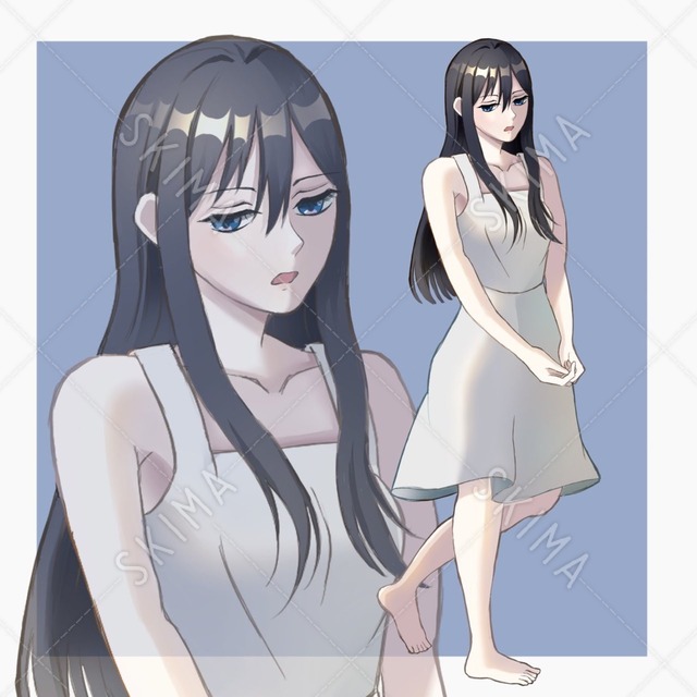 立ち絵【黒髪ロング　表情7種】