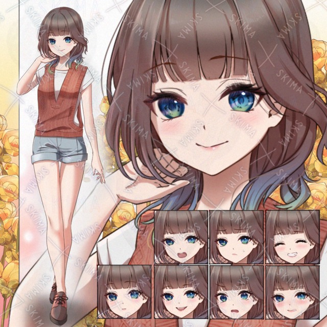 茶髪の現代風女の子(表情差分8種)