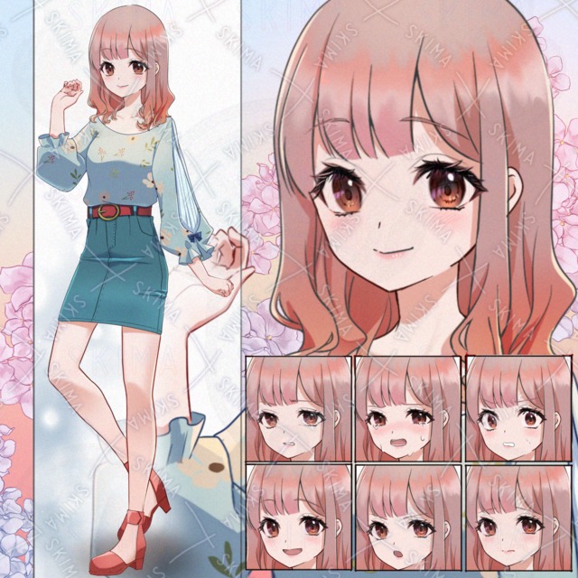 ピンク髪の現代風女の子(表情差分7種)