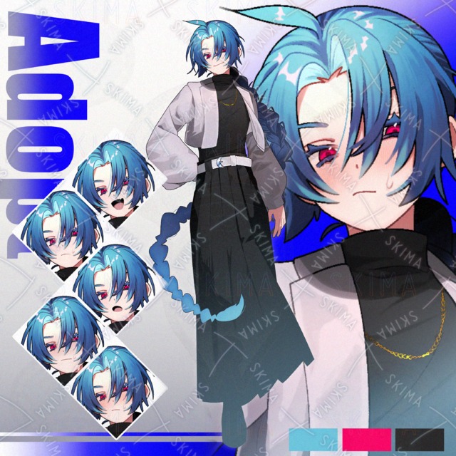 みつあみの男性【表情6種】