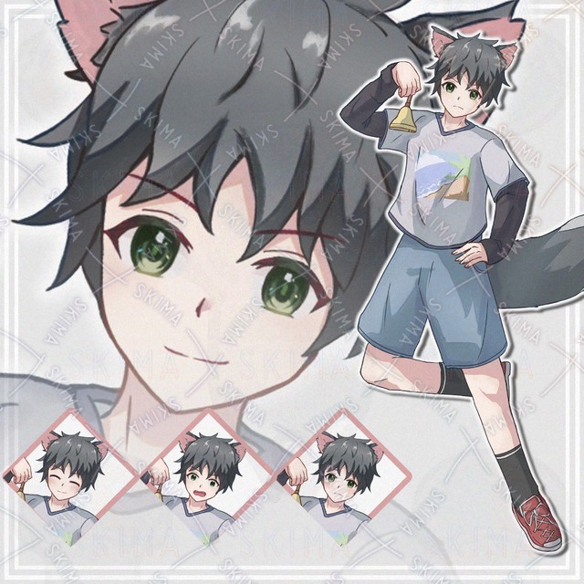 【表情8種】黒髪ケモ耳男の子【立ち絵】