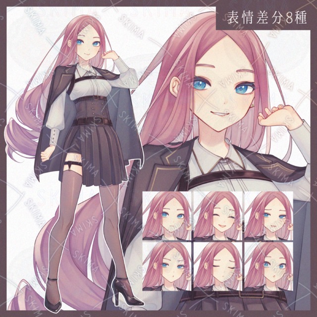 軍服風のピンク髪女の子【差分8種】