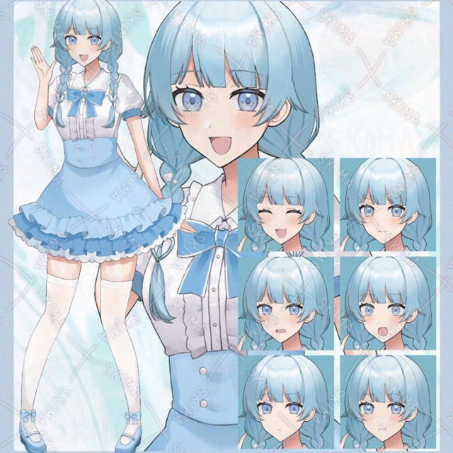 【表情7種】水色髪の女の子