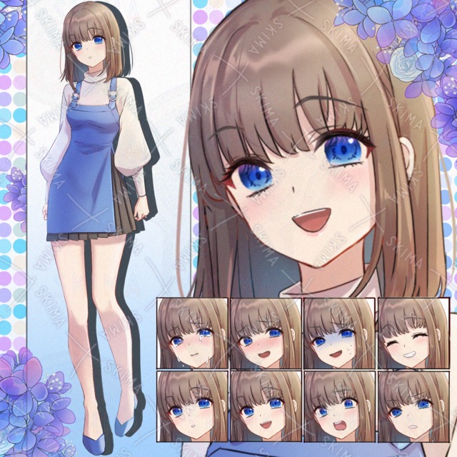 青いスカートの現代風女の子(表情差分8種)