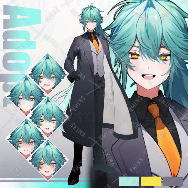 水色髪の男性【表情6種】