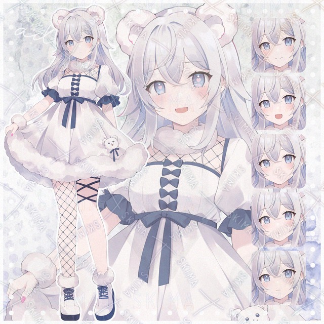 【IRIAM対応】シロクマ耳の女の子（表情6種）