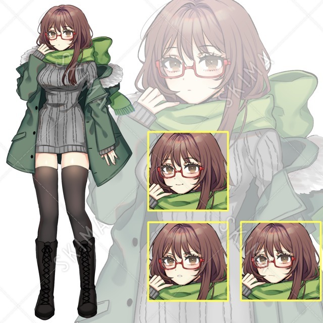 冬服メガネ女性（表情4種）