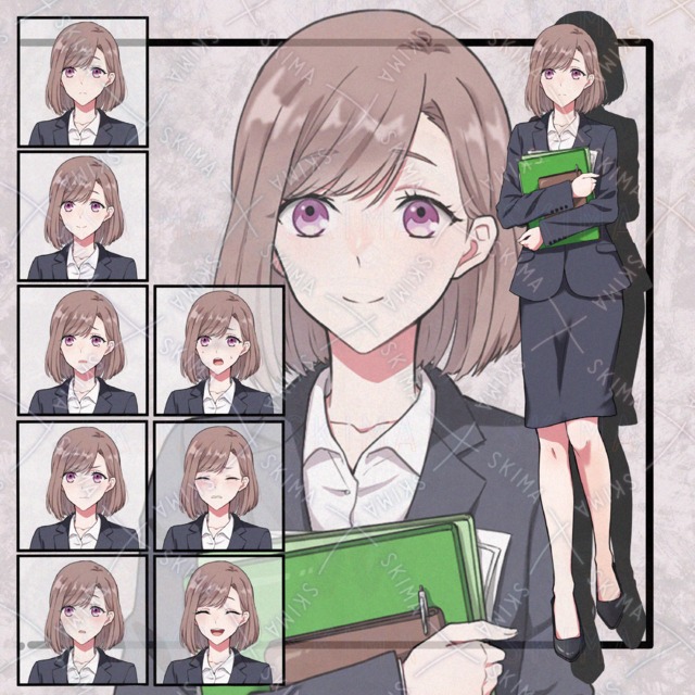 スーツの女性立ち絵　表情8種