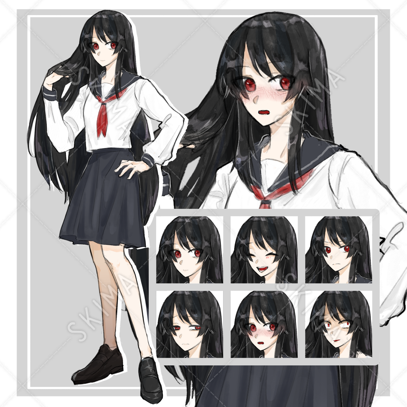 アウトレット福袋 セーラー服の女の子【立ち絵】【差分6種】 SKIMA（スキマ） | 版画