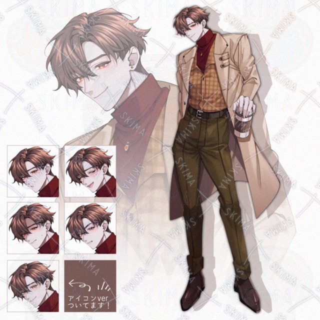 茶髪ロングコートの男性の立ち絵【大き目アイコン有】