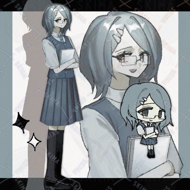 メガネの女子学生(メガネ差分あり)