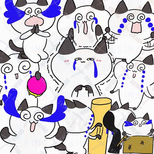 ぐるぐる目の泣き虫ハチワレ猫