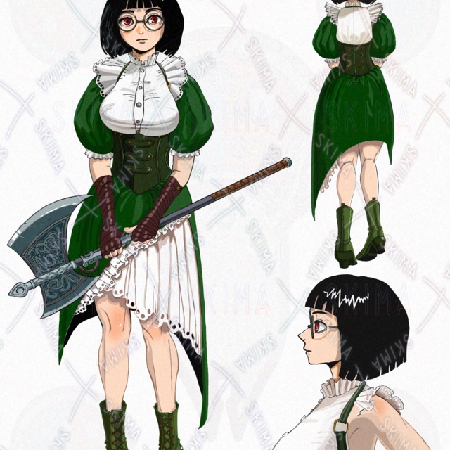 [adopt]メガネ、スチームパンク風、女性キャラ　表情差分4種