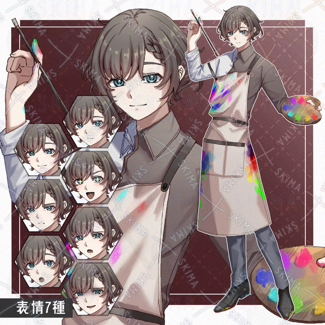 画家の男の子【全身立ち絵+表情差分7種】