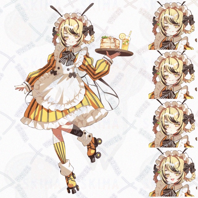 【表情4種】ミツバチ　ウェイトレス　女の子　立ち絵