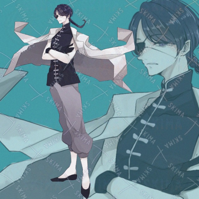 【全身】中華服を着た眼帯の男
