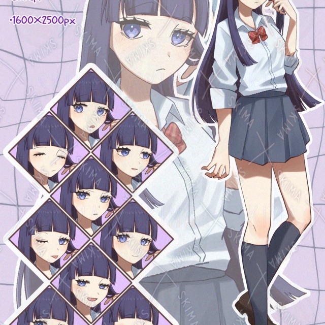 【adopt】紫髪ロングの学生【表情差分10種】