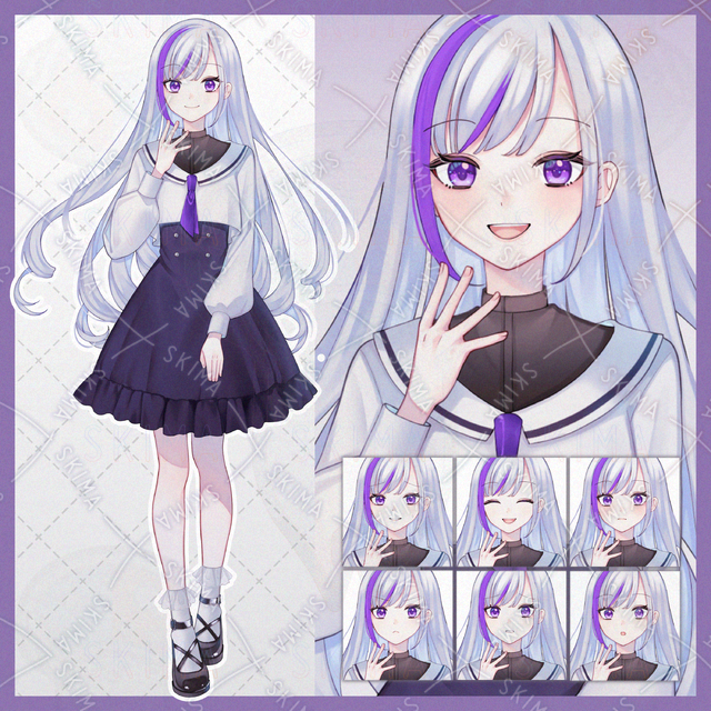 セーラー襟ワンピースの銀髪女の子【差分8種】