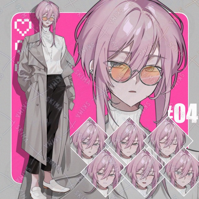 #04ピンク髪男性（表情差分６種+サングラスパーツ）
