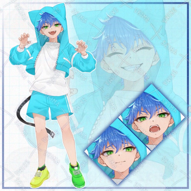 青いネコミミジャージの少年/表情差分全4種