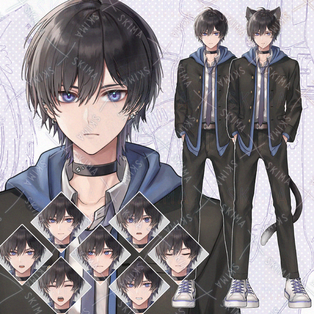 【adopt】学生服の男の子（表情8種+猫耳尻尾差分2種）