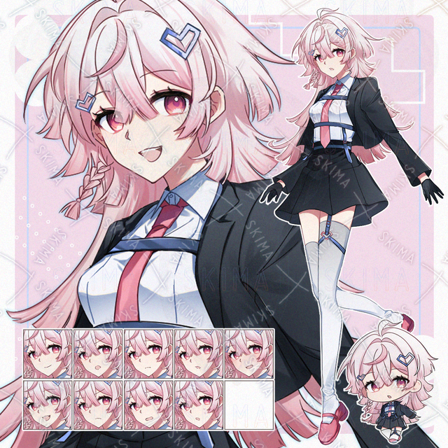 ピンク髪の黒スーツを着た女性【表情差分9＋SDキャラ】