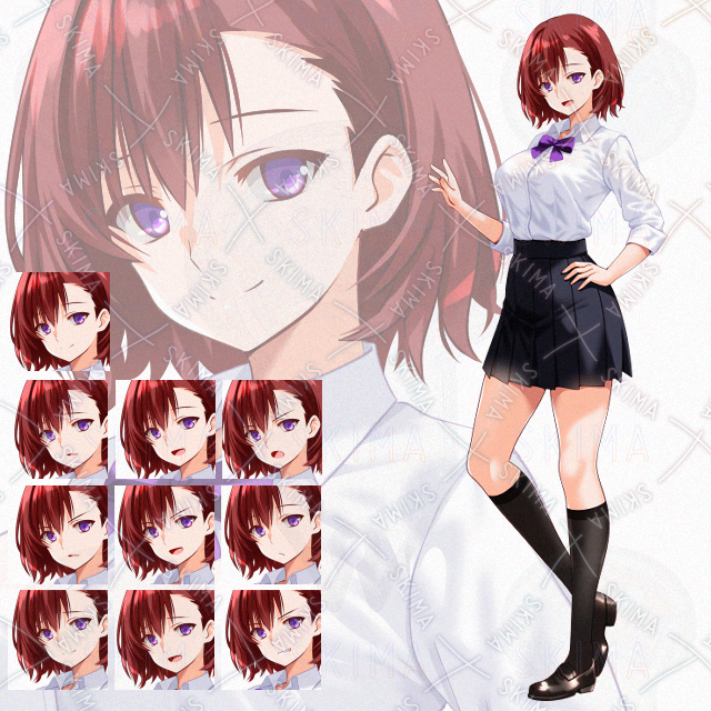 【表情10種】赤髪ミニスカ少女