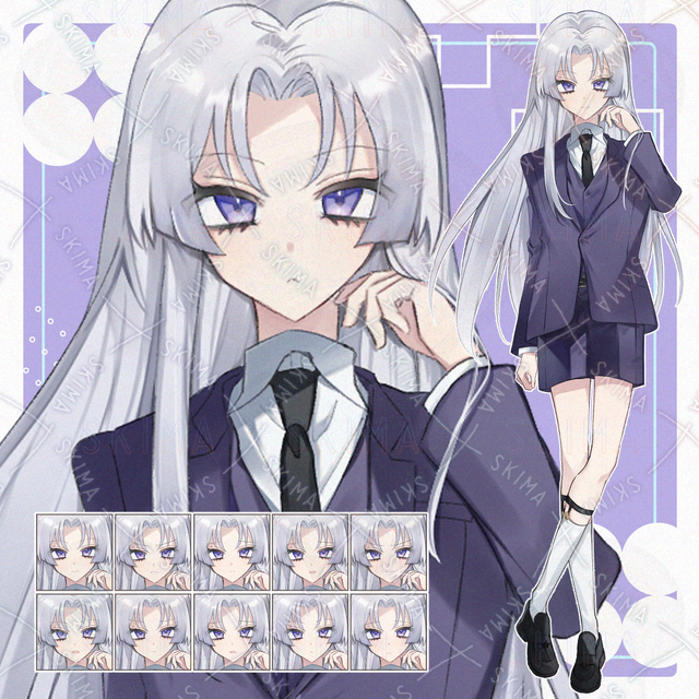 【お値下げ】銀髪ロング紫スーツの少年【表情差分10種】