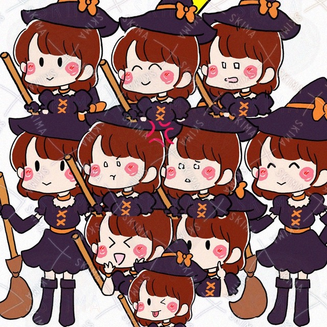 ハロウィン魔女のゆるふわ女の子(表情差分&全身)