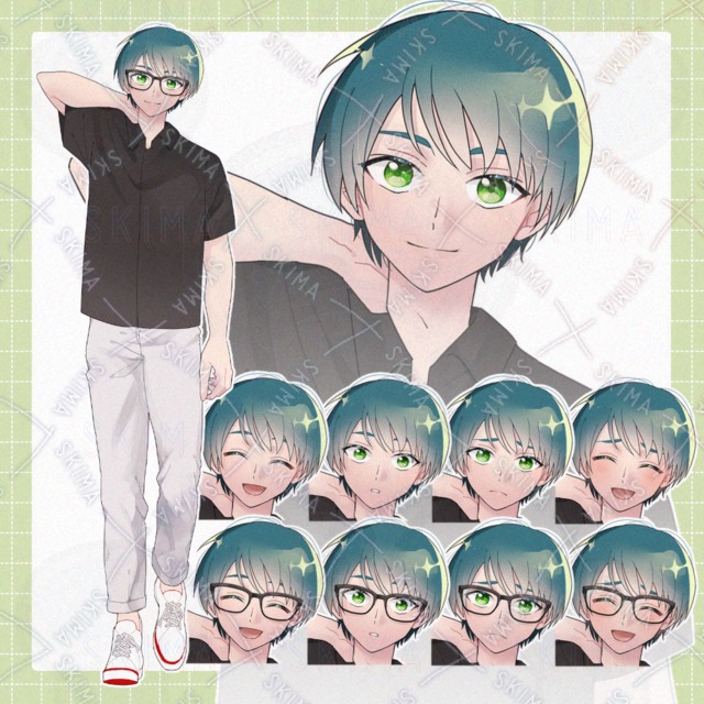 立ち絵＋表情5種(＋眼鏡なし差分2種)