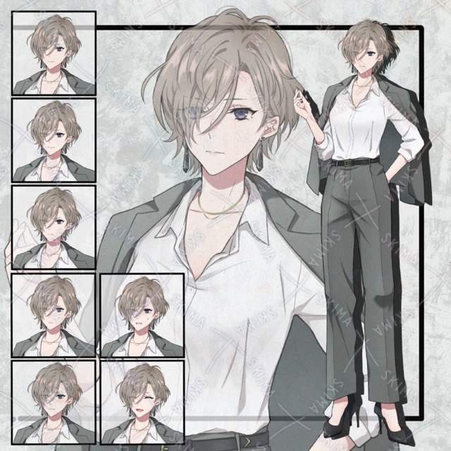 スーツの女性立ち絵　表情7種
