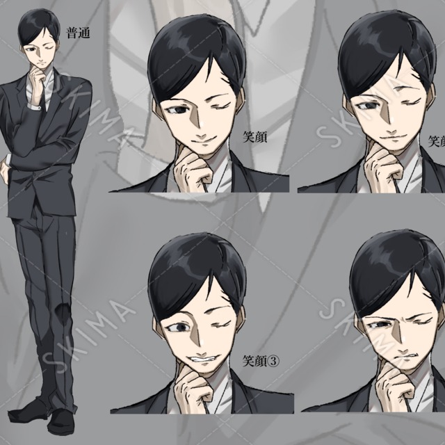 スーツの男性（普通/笑顔/微笑み/狂気的な笑み/怒）