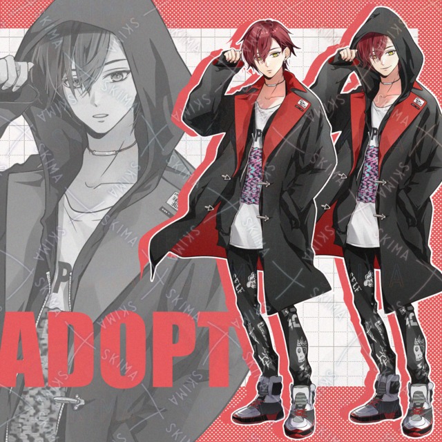 赤×黒ファッションの男性【表情差7種+フード】