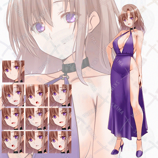 【表情10種】紫ドレス女性