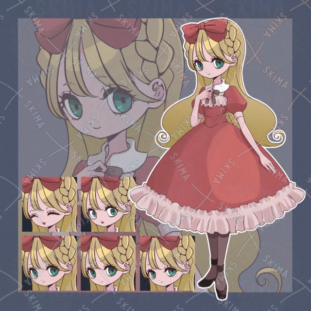 赤いワンピースを着た金髪の女の子