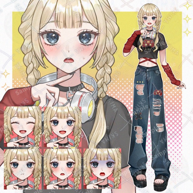 【表情5種/ヘッドホン差分あり】ゲーム好きのギャル風女の子