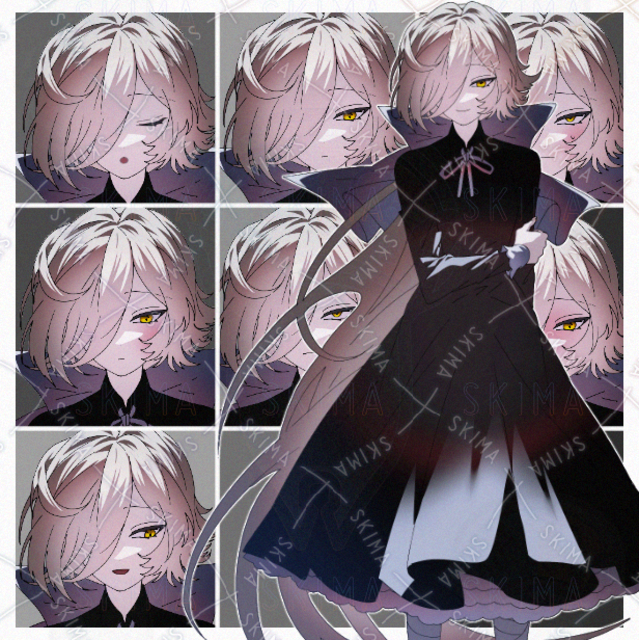 女の子　女性　ドレス　ロング　金髪　ファンタジー　黒　表情差分７種類