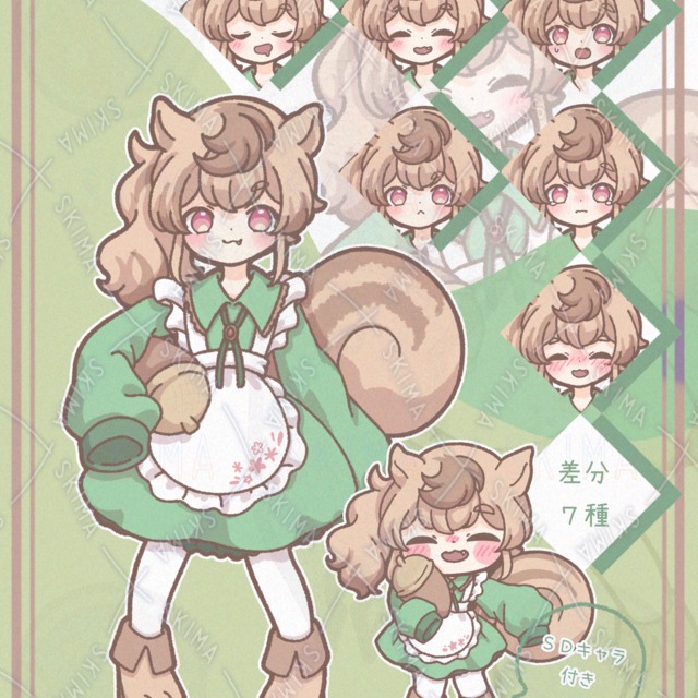 エプロンドレスを着たリスの女の子。