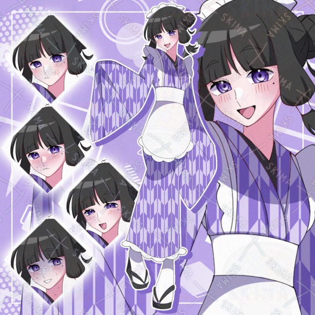 和風メイド服の黒髪の女の子