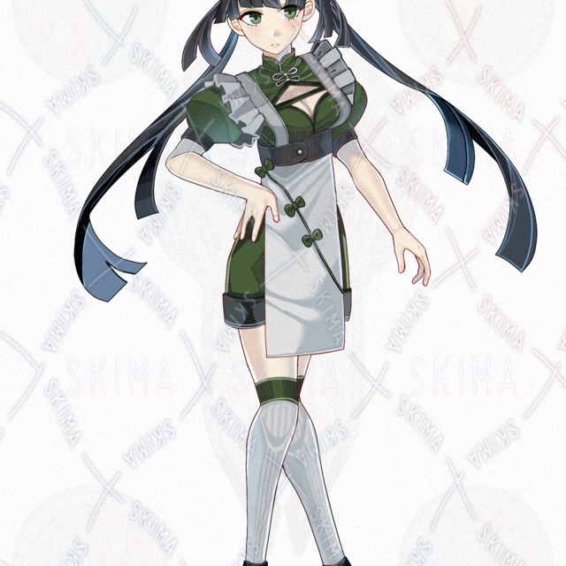 Image 9 of 9 different facial expressions] Standing drawing of a Chinese maid girl.