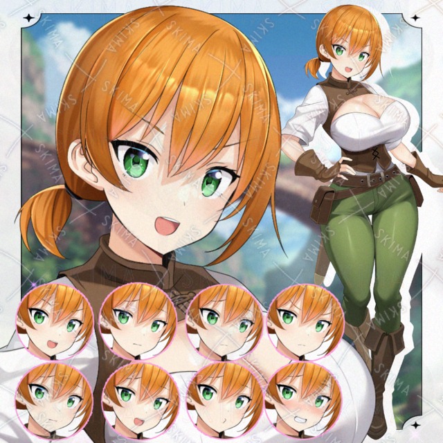 元気な冒険者風ヒロイン立ち絵【表情差分8種】