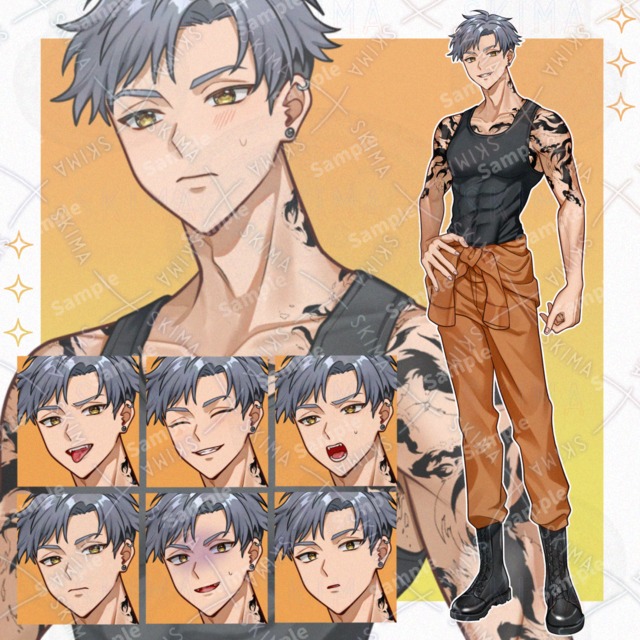 【表情8種】タンクトップの筋肉質な男性