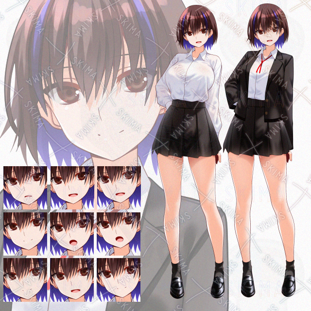 【表情９種】長袖ミニスカ差分あり短髪少女