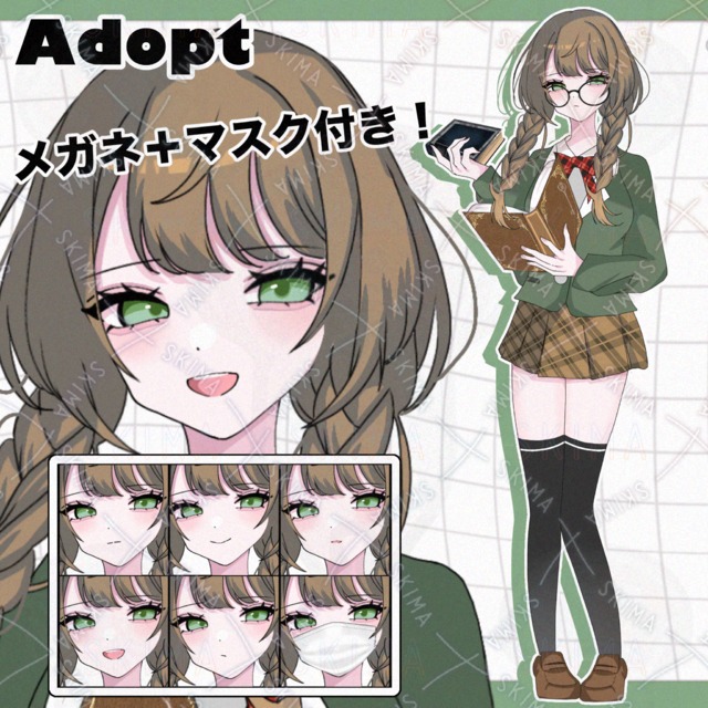 【表情差分7種】ブレザー服の三つ編みちゃん