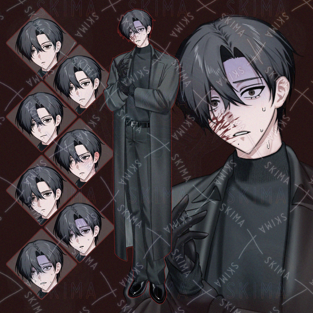 【立ち絵】黒髪/男性キャラ【表情差分8種】