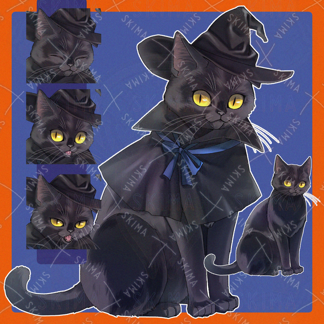 使い魔っぽい黒猫 表情4種+衣装無し差分