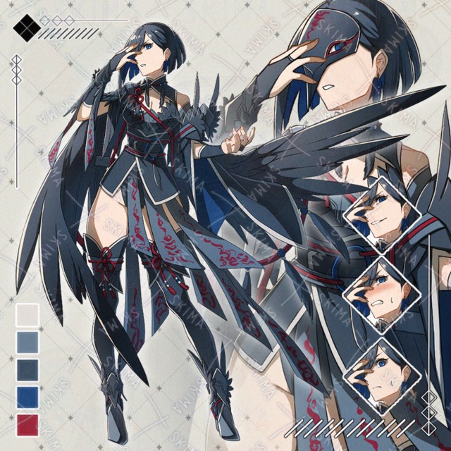 鴉モチーフの戦巫女【表情9種】